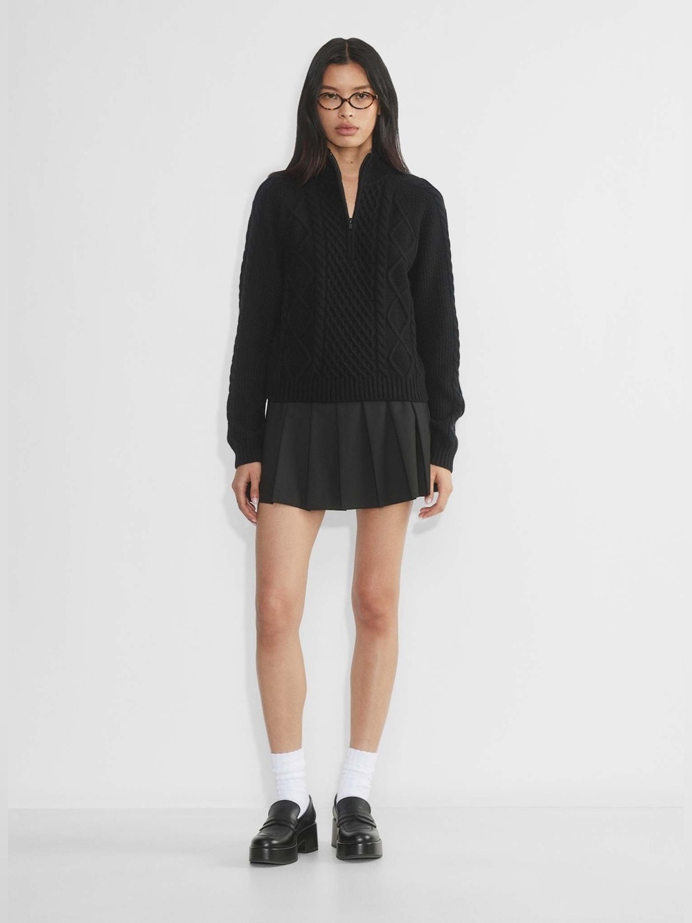 Sunday Best Aritzia Boreal 1/4 Zip Black Cable-Knit Sweater Size XS